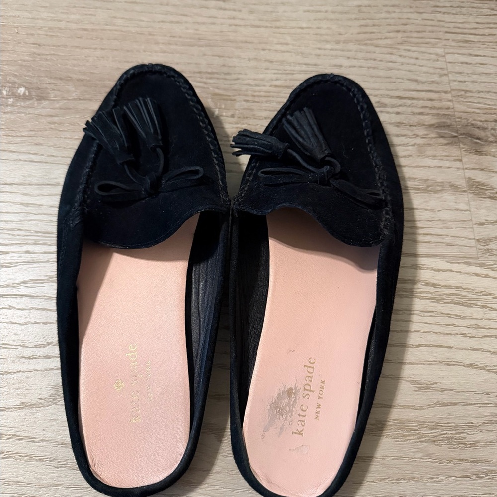 Kate Spade Black Suede Tassel Backless Loafers - Picture 5 of 6